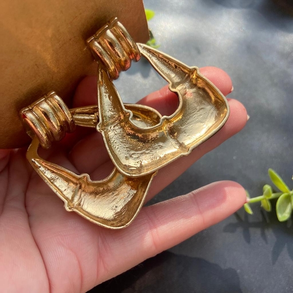 Gold and Red Statement Earrings - Picture 4 of 15